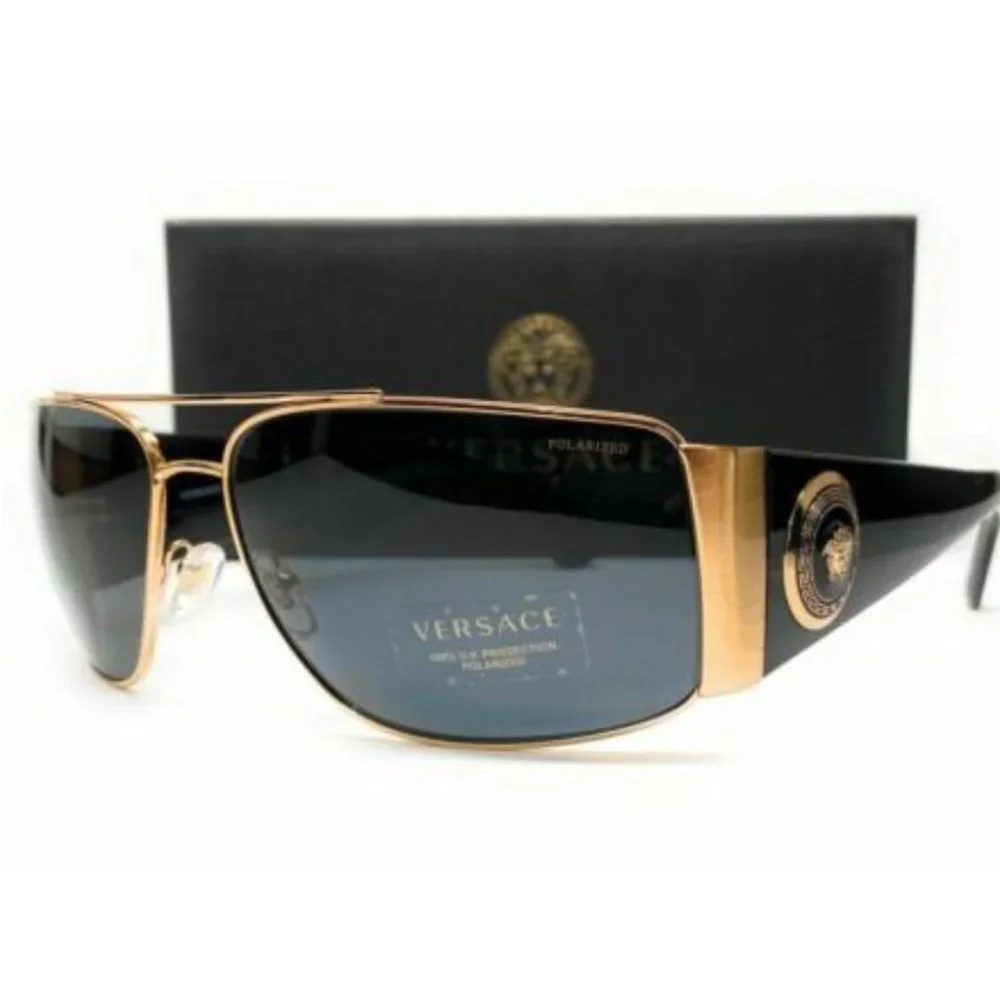 Versace Men's Gold and Dark Grey Sunglasses